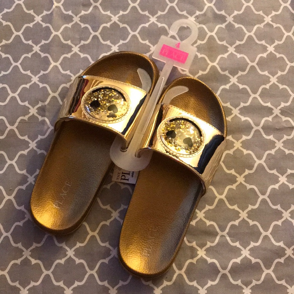 Gold smiley face slides for girls